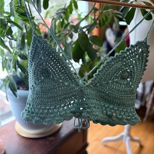 Crochet Triangle Bralette in Sage Green